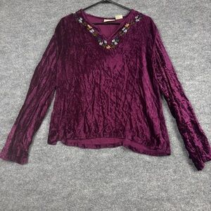 Vintage Best United Garment Plum Velvet Embroidered Boho Top Size L